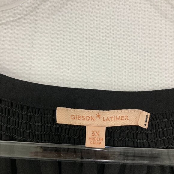 New Gibson Latimer size 3X Black Chiffon Velvet Burnt-out Smock Tie Front Blouse - Picture 2 of 11